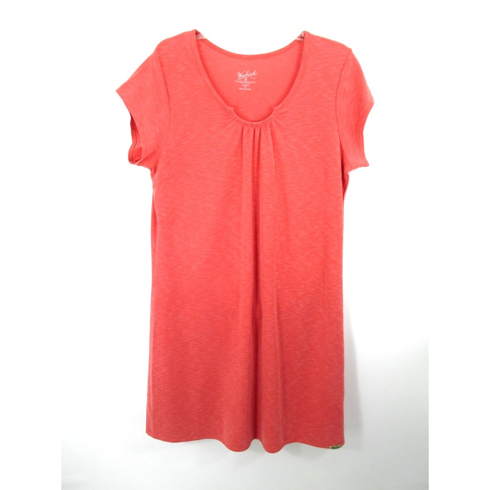Woolrich Womens XL Peach Tencel Midi Shift Dress S 5055 Calypso Short Sleeve